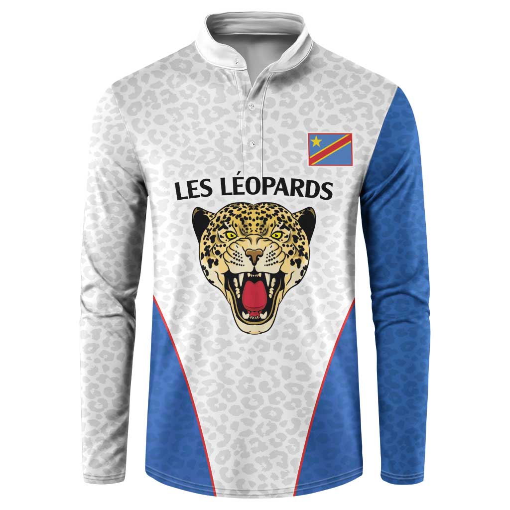 Africa DR Congo Football Custom Button Sweatshirt White Leopard Skin Pattern