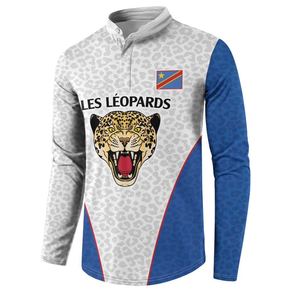 Africa DR Congo Football Custom Button Sweatshirt White Leopard Skin Pattern