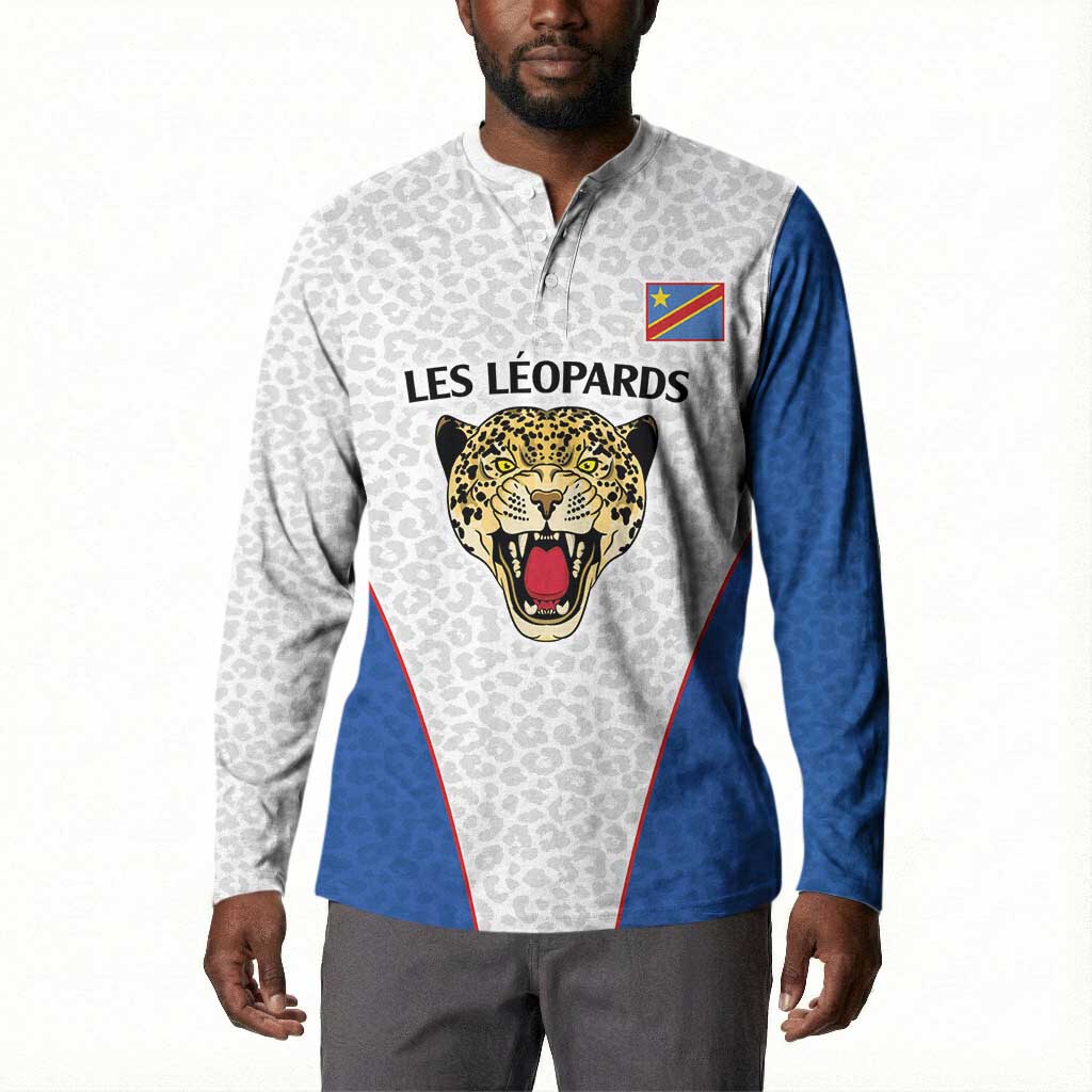 Africa DR Congo Football Custom Button Sweatshirt White Leopard Skin Pattern