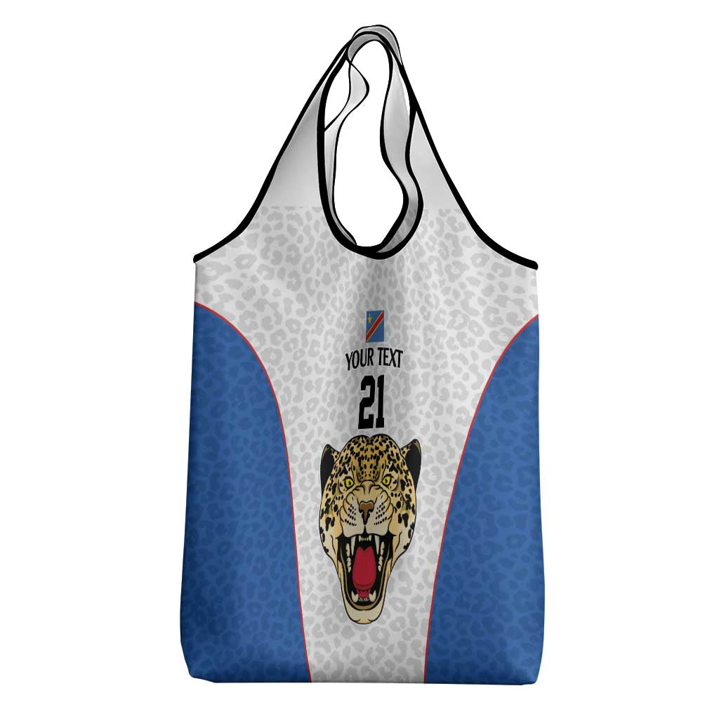 Africa DR Congo Football Custom Grocery Bag White Leopard Skin Pattern - African Pride