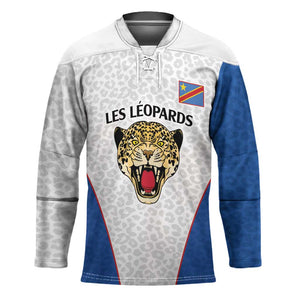 Africa DR Congo Football Custom Hockey Jersey White Leopard Skin Pattern