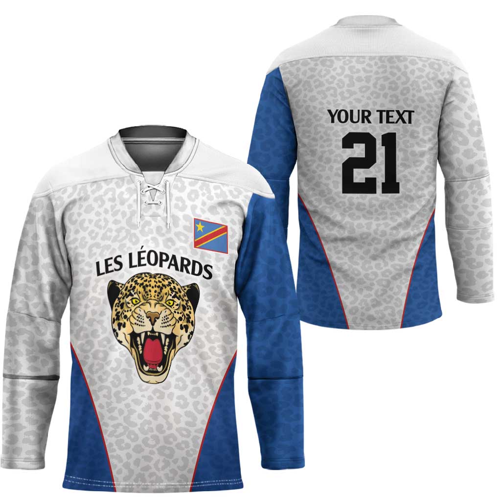 Africa DR Congo Football Custom Hockey Jersey White Leopard Skin Pattern