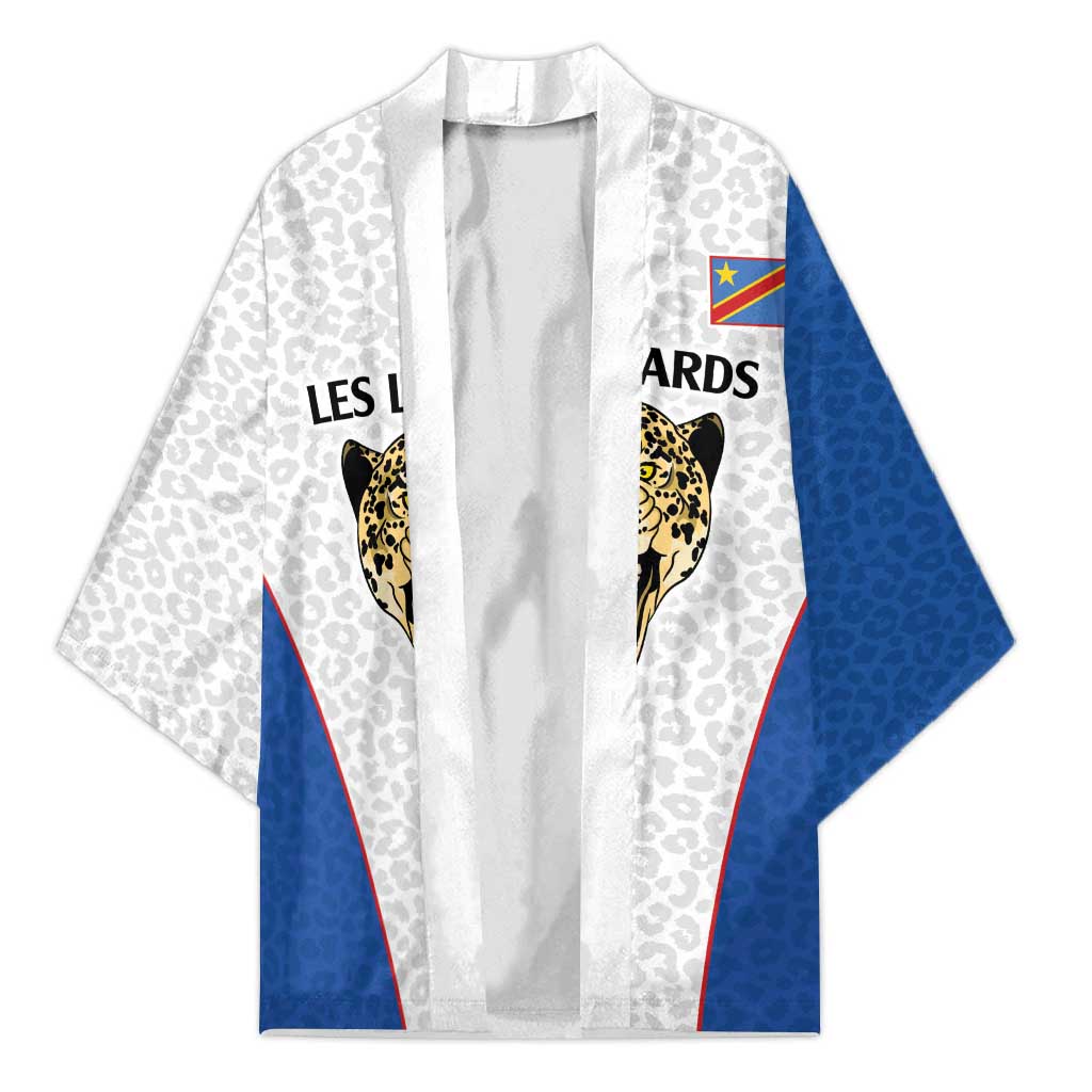 Africa DR Congo Football Custom Kimono White Leopard Skin Pattern