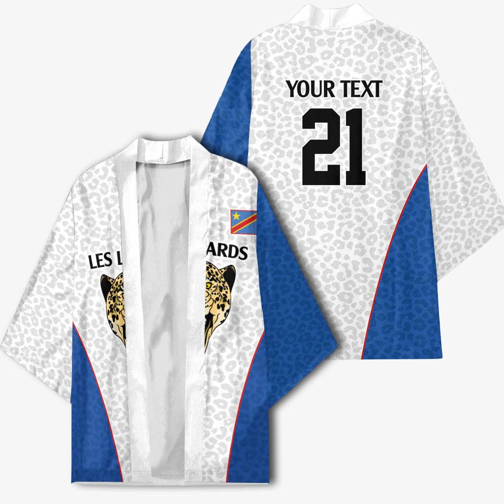 Africa DR Congo Football Custom Kimono White Leopard Skin Pattern