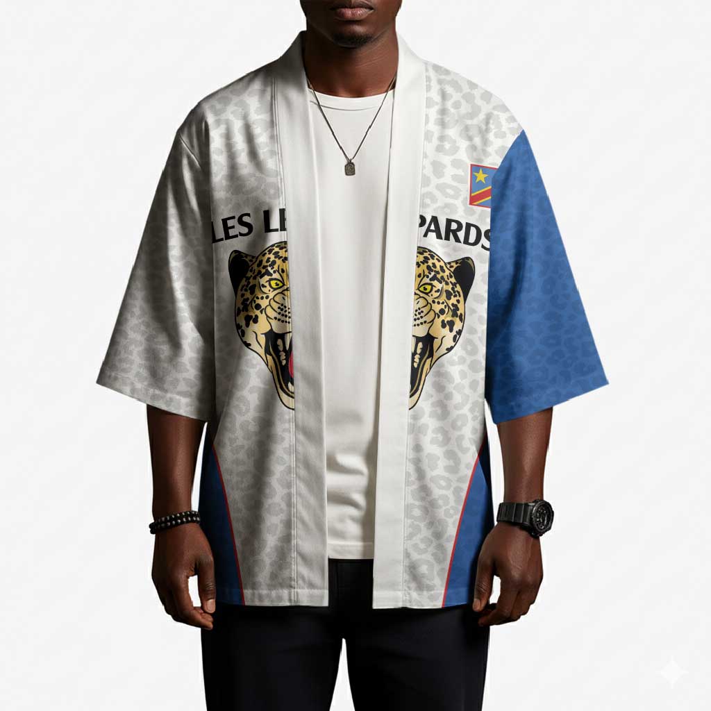 Africa DR Congo Football Custom Kimono White Leopard Skin Pattern