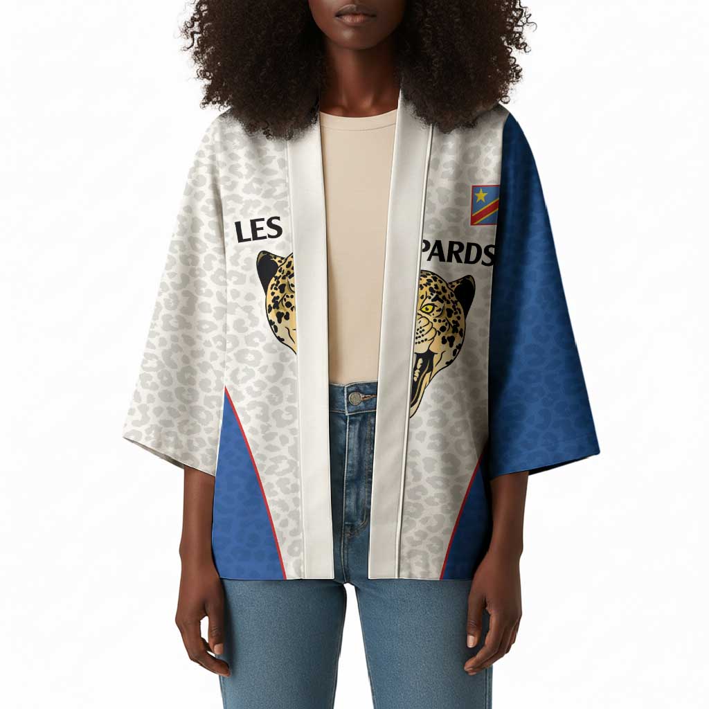Africa DR Congo Football Custom Kimono White Leopard Skin Pattern