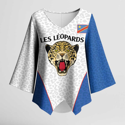 Africa DR Congo Football Custom Kimono Sleeve Blouse White Leopard Skin Pattern
