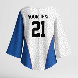Africa DR Congo Football Custom Kimono Sleeve Blouse White Leopard Skin Pattern