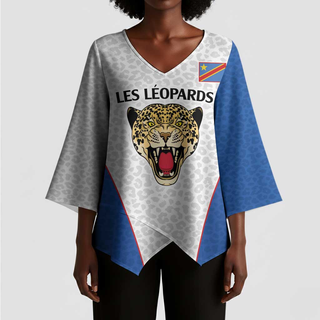 Africa DR Congo Football Custom Kimono Sleeve Blouse White Leopard Skin Pattern