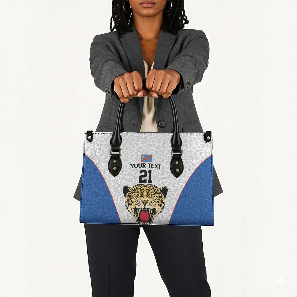 Africa DR Congo Football Custom Leather Bag White Leopard Skin Pattern