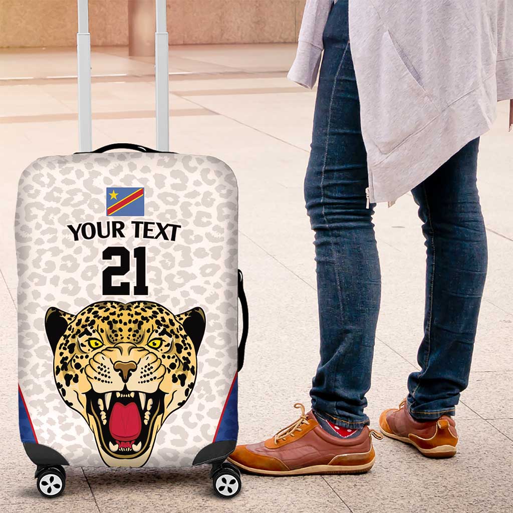 Africa DR Congo Football Custom Luggage Cover White Leopard Skin Pattern - African Pride
