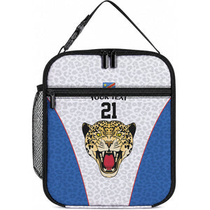 Africa DR Congo Football Custom Lunch Bag White Leopard Skin Pattern