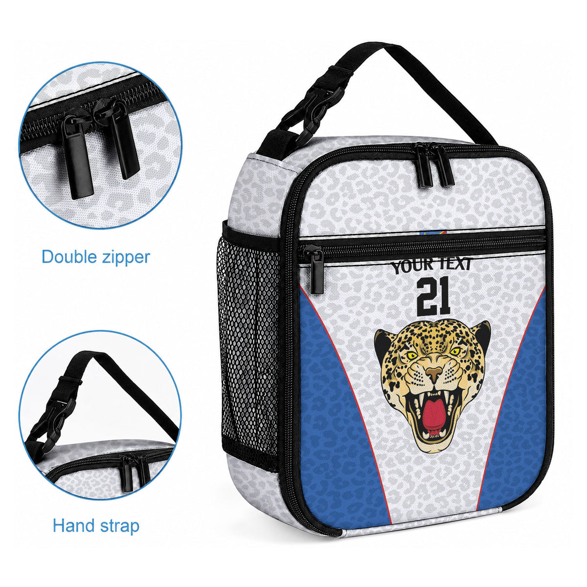 Africa DR Congo Football Custom Lunch Bag White Leopard Skin Pattern