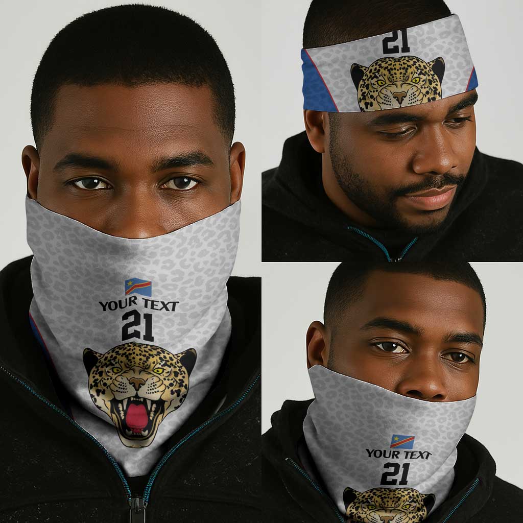 Africa DR Congo Football Custom Neck Gaiter White Leopard Skin Pattern LT9