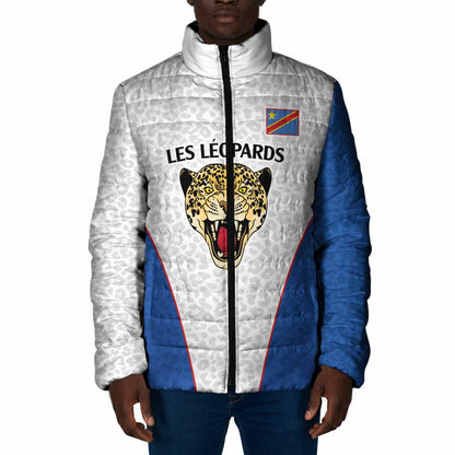 Africa DR Congo Football Custom Padded Jacket White Leopard Skin Pattern