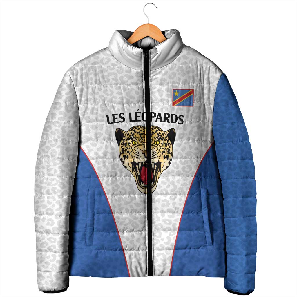 Africa DR Congo Football Custom Padded Jacket White Leopard Skin Pattern