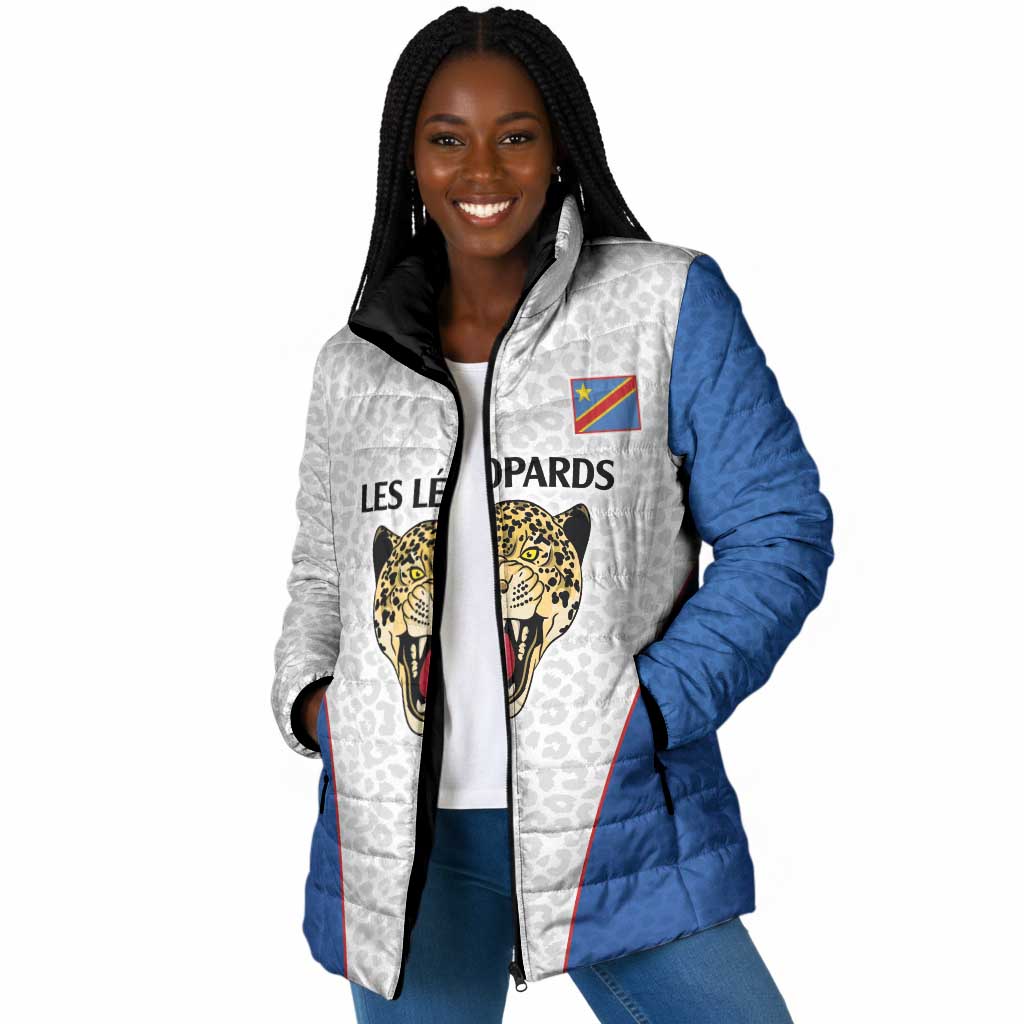 Africa DR Congo Football Custom Padded Jacket White Leopard Skin Pattern