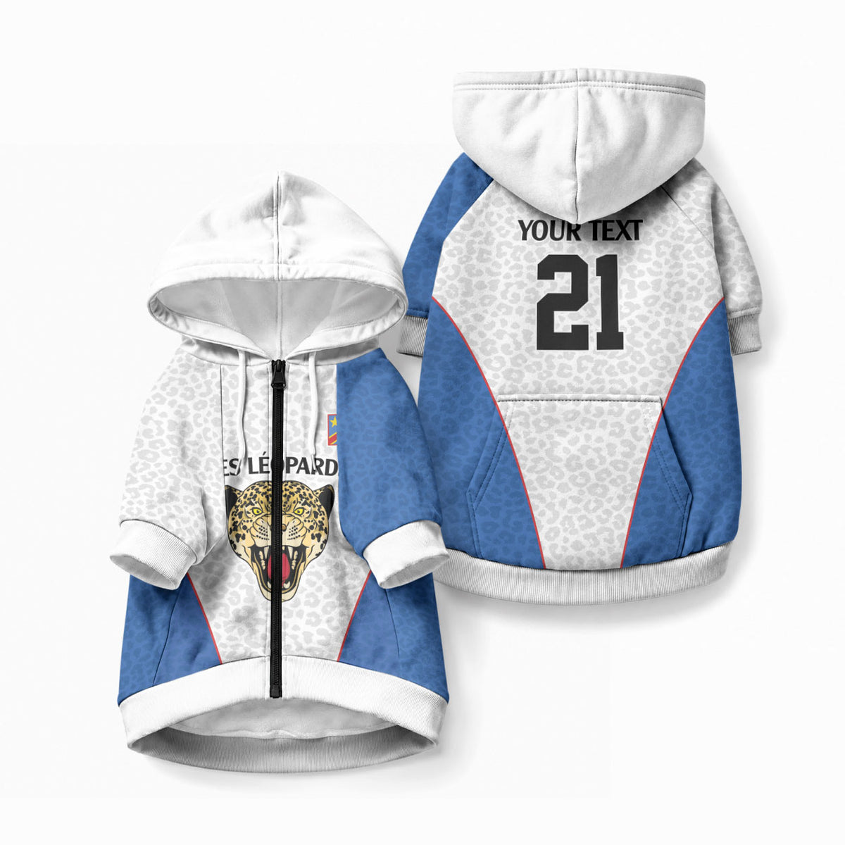 Africa DR Congo Football Custom Pet Hoodie White Leopard Skin Pattern