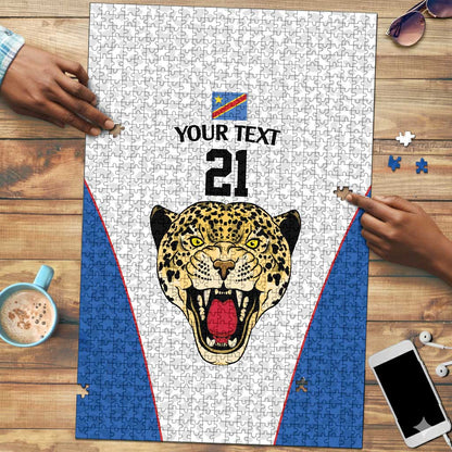 Africa DR Congo Football Custom Puzzle White Leopard Skin Pattern