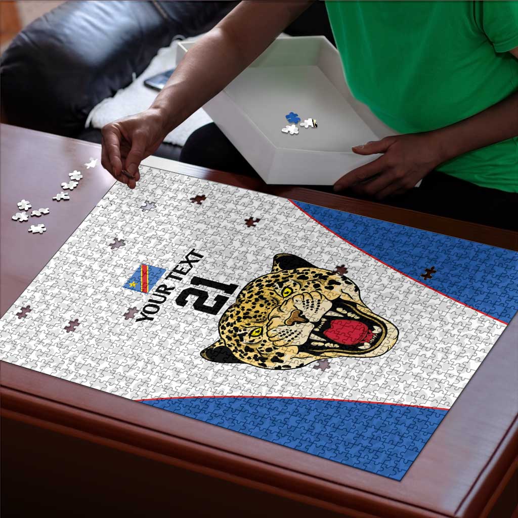 Africa DR Congo Football Custom Puzzle White Leopard Skin Pattern