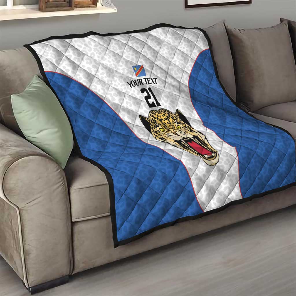 Africa DR Congo Football Custom Quilt White Leopard Skin Pattern - African Pride