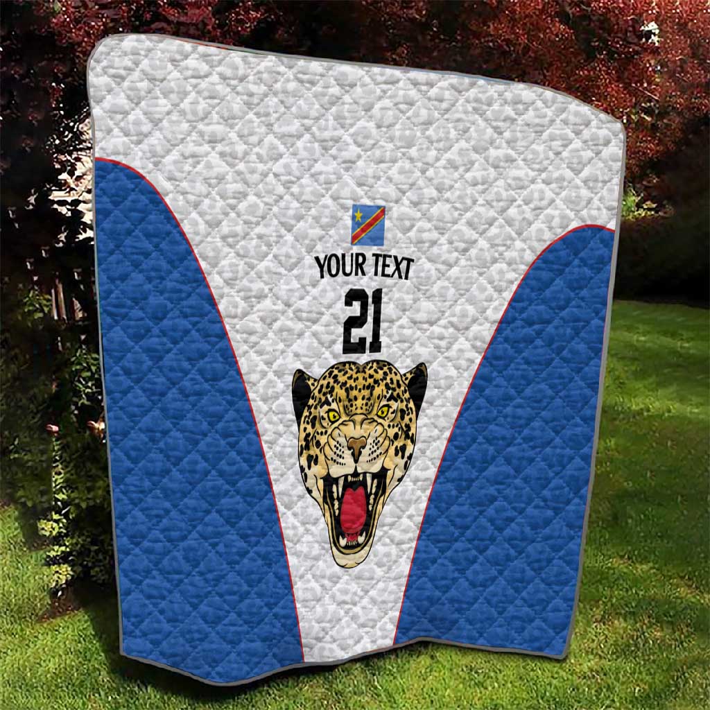 Africa DR Congo Football Custom Quilt White Leopard Skin Pattern - African Pride