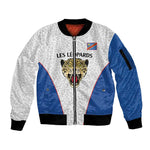 Africa DR Congo Football Custom Sleeve Zip Bomber Jacket White Leopard Skin Pattern - African Pride