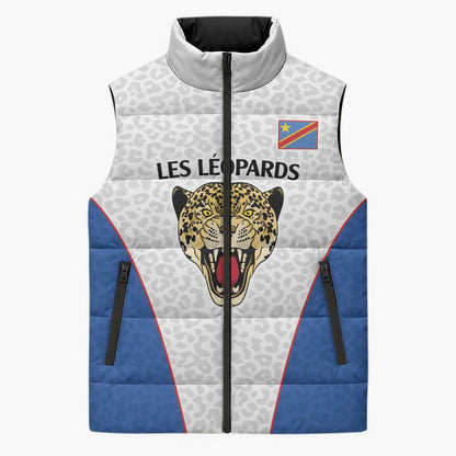 Africa DR Congo Football Custom Sleeveless Puffer Jacket White Leopard Skin Pattern