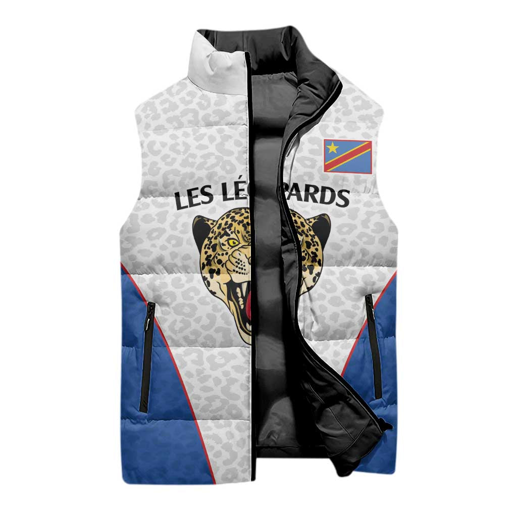 Africa DR Congo Football Custom Sleeveless Puffer Jacket White Leopard Skin Pattern
