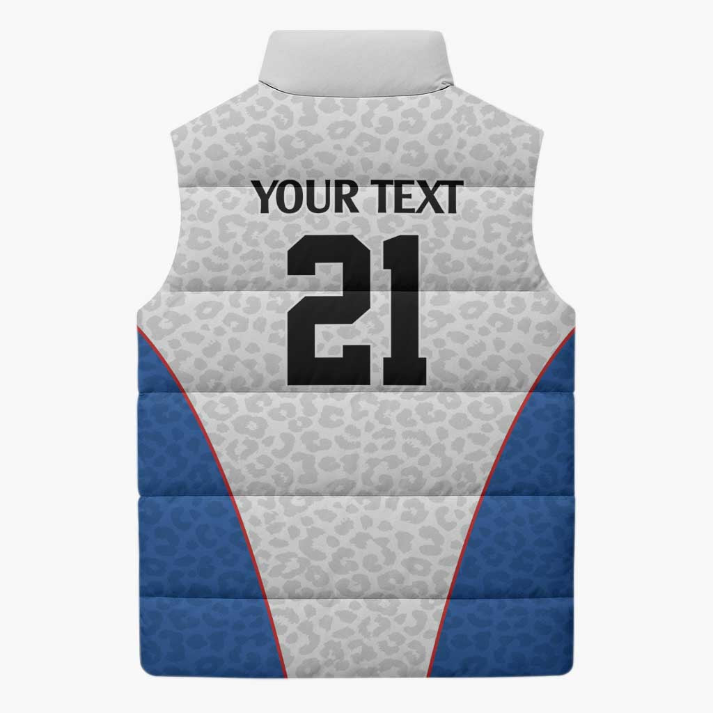 Africa DR Congo Football Custom Sleeveless Puffer Jacket White Leopard Skin Pattern
