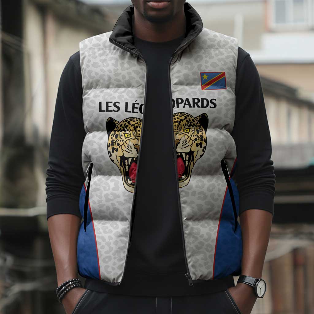 Africa DR Congo Football Custom Sleeveless Puffer Jacket White Leopard Skin Pattern