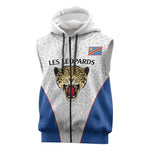 Africa DR Congo Football Custom Sleeveless Zip Hoodie White Leopard Skin Pattern - African Pride