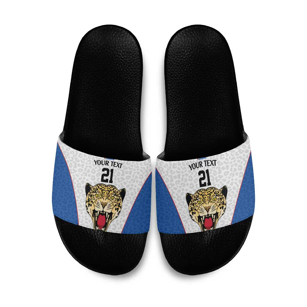 Africa DR Congo Football Custom Slide Sandals White Leopard Skin Pattern