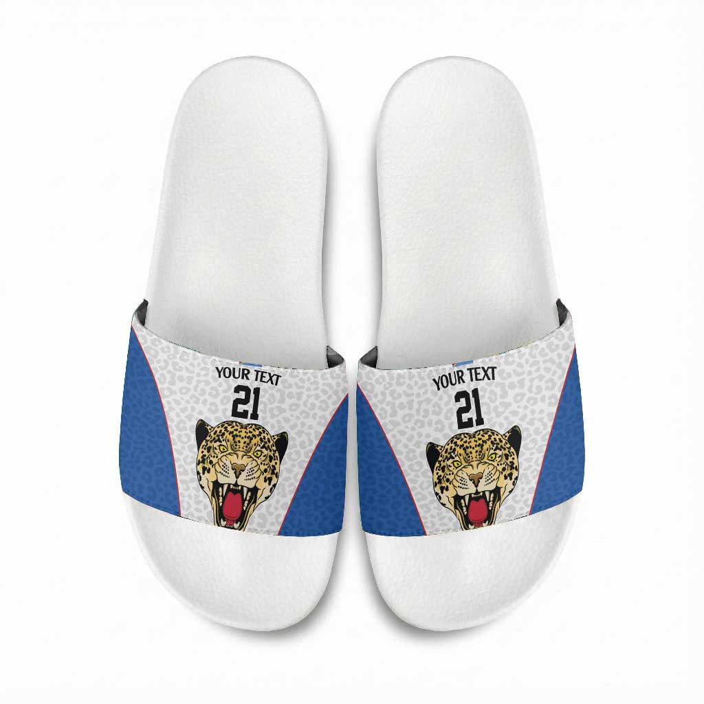 Africa DR Congo Football Custom Slide Sandals White Leopard Skin Pattern