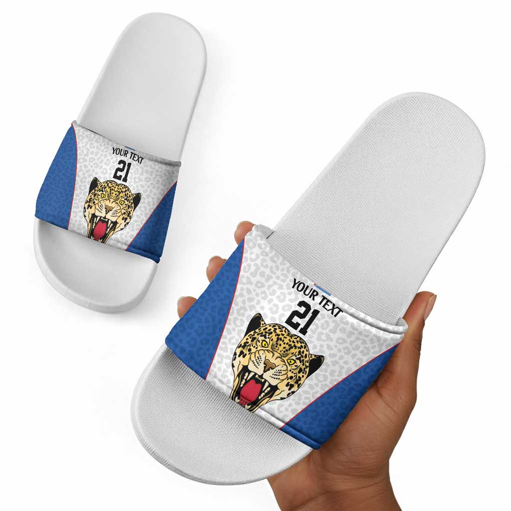 Africa DR Congo Football Custom Slide Sandals White Leopard Skin Pattern