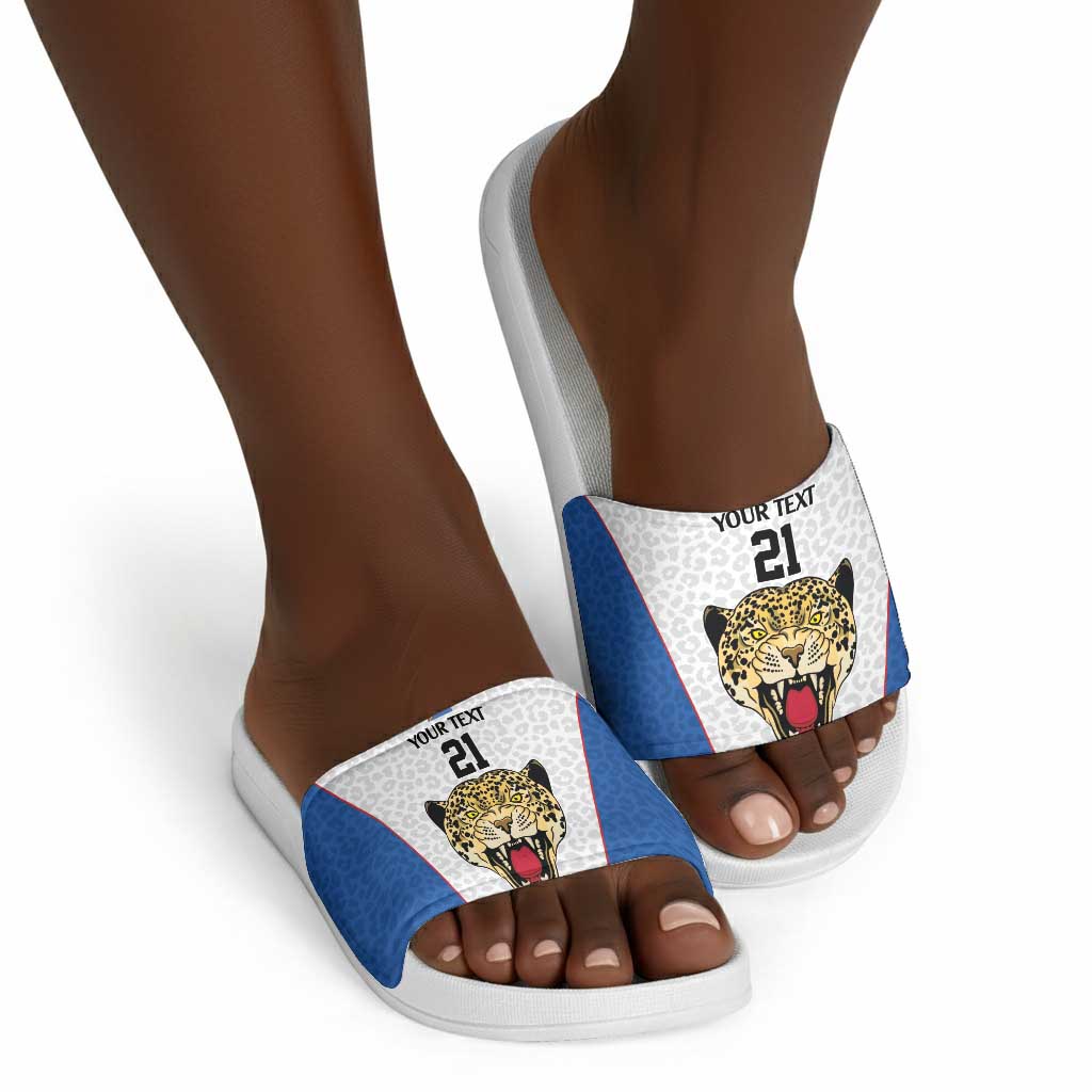 Africa DR Congo Football Custom Slide Sandals White Leopard Skin Pattern