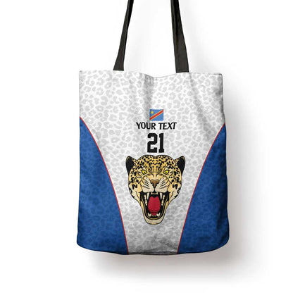 Africa DR Congo Football Custom Tote Bag White Leopard Skin Pattern