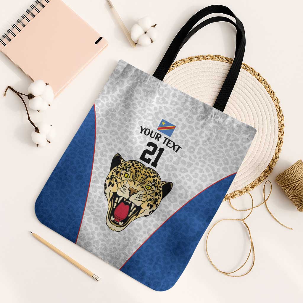 Africa DR Congo Football Custom Tote Bag White Leopard Skin Pattern