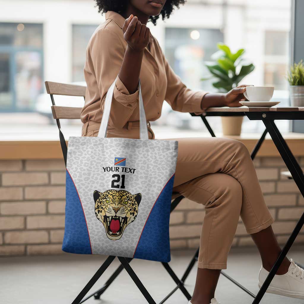 Africa DR Congo Football Custom Tote Bag White Leopard Skin Pattern