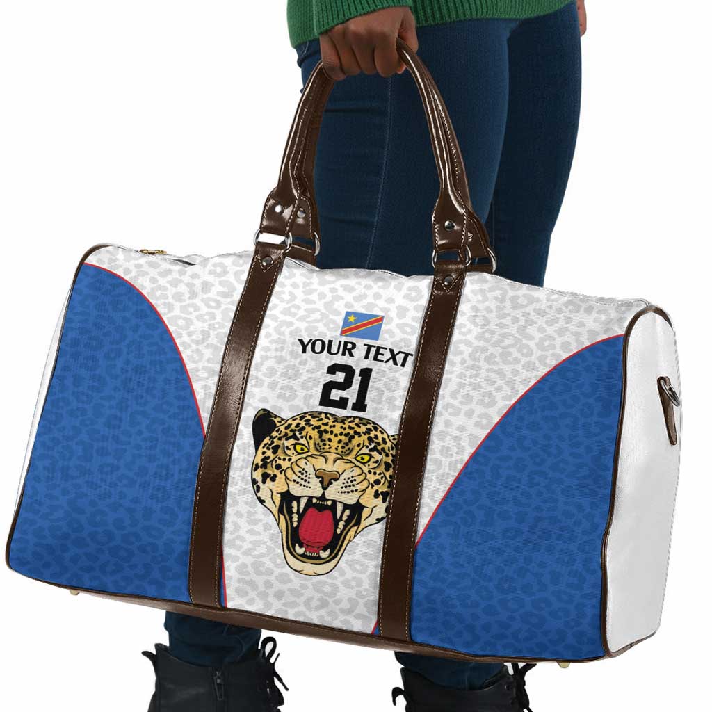 Africa DR Congo Football Custom Travel Bag White Leopard Skin Pattern