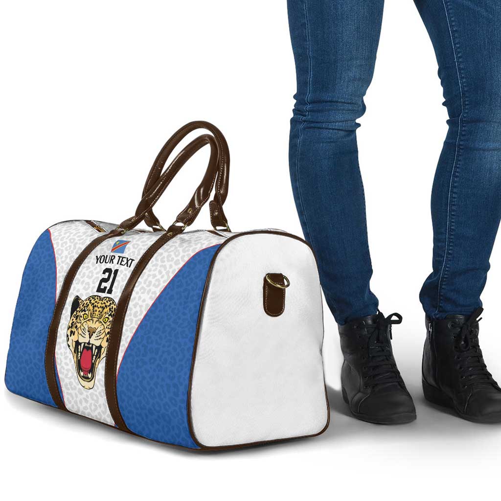 Africa DR Congo Football Custom Travel Bag White Leopard Skin Pattern