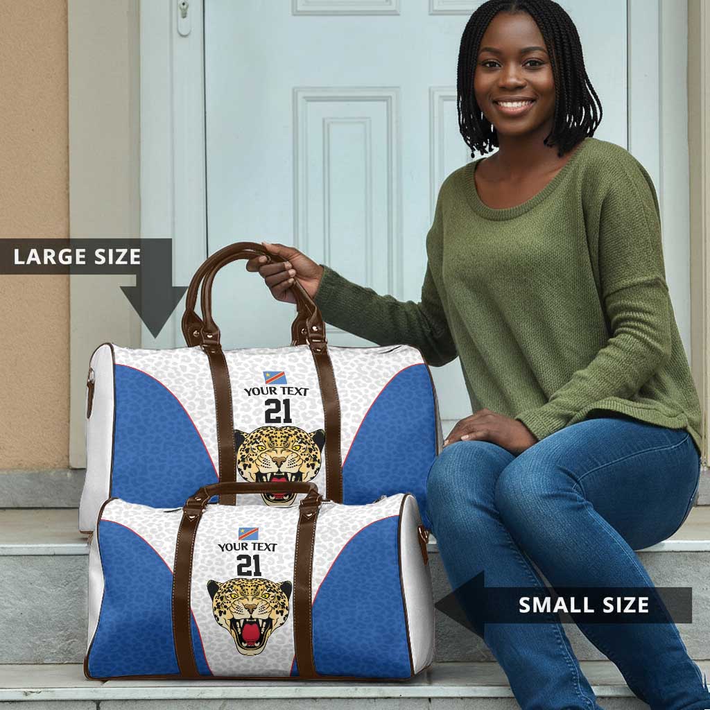 Africa DR Congo Football Custom Travel Bag White Leopard Skin Pattern