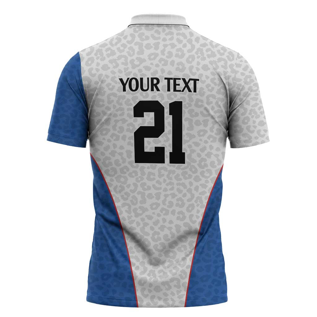 Africa DR Congo Football Custom Zipper Polo Shirt White Leopard Skin Pattern