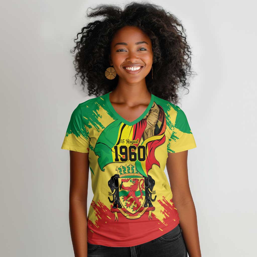 Republic of The Congo Independence Day Personalized Women V-Neck T-Shirt Congo-Brazzaville Since 1960 - African Pride