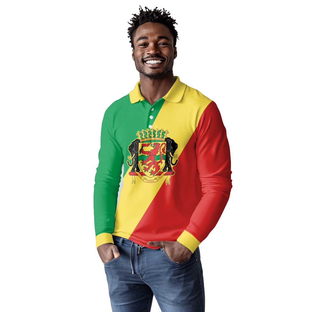 Republic of The Congo Personalized Long Sleeve Polo Shirt Simple Flag Style - African Pride