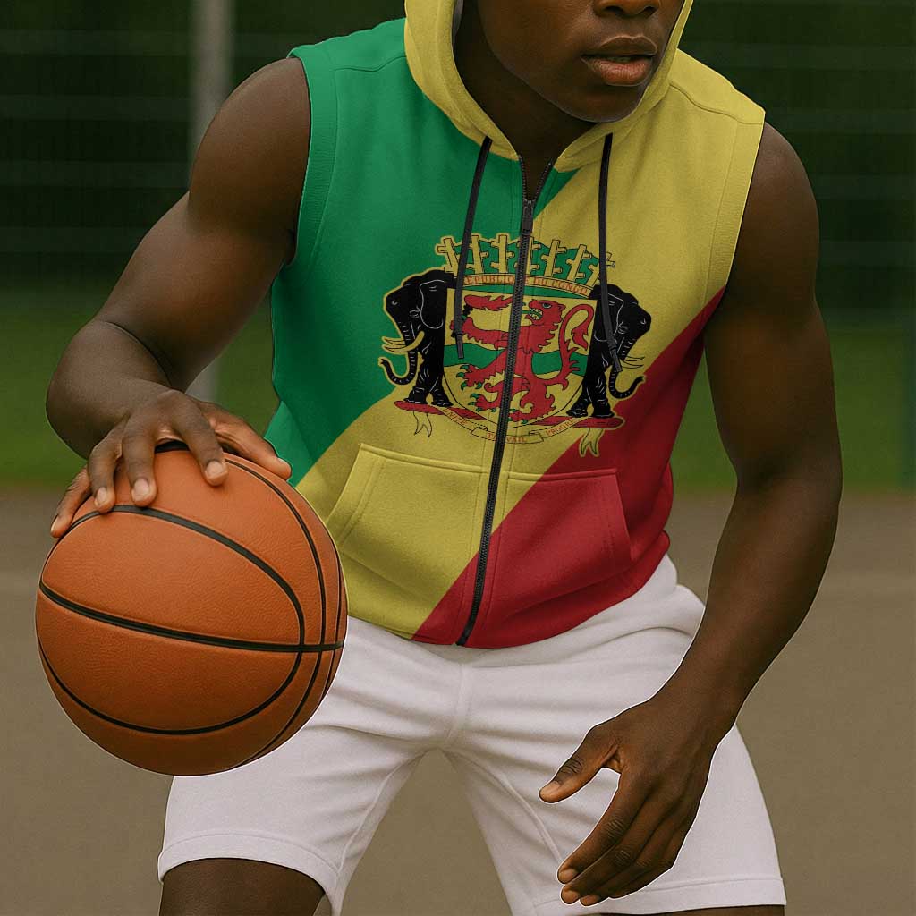 Republic of The Congo Personalized Sleeveless Zip Hoodie Simple Flag Style - African Pride