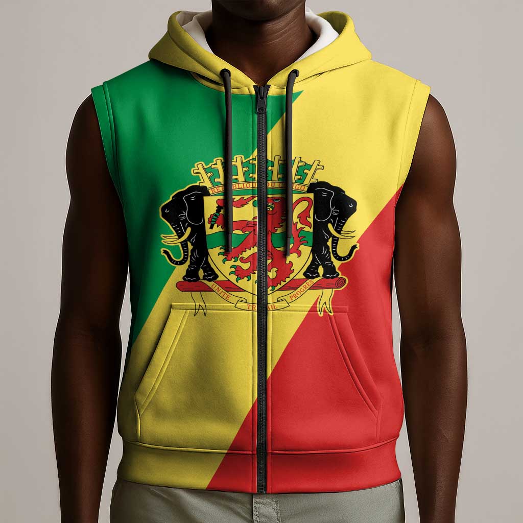 Republic of The Congo Personalized Sleeveless Zip Hoodie Simple Flag Style - African Pride