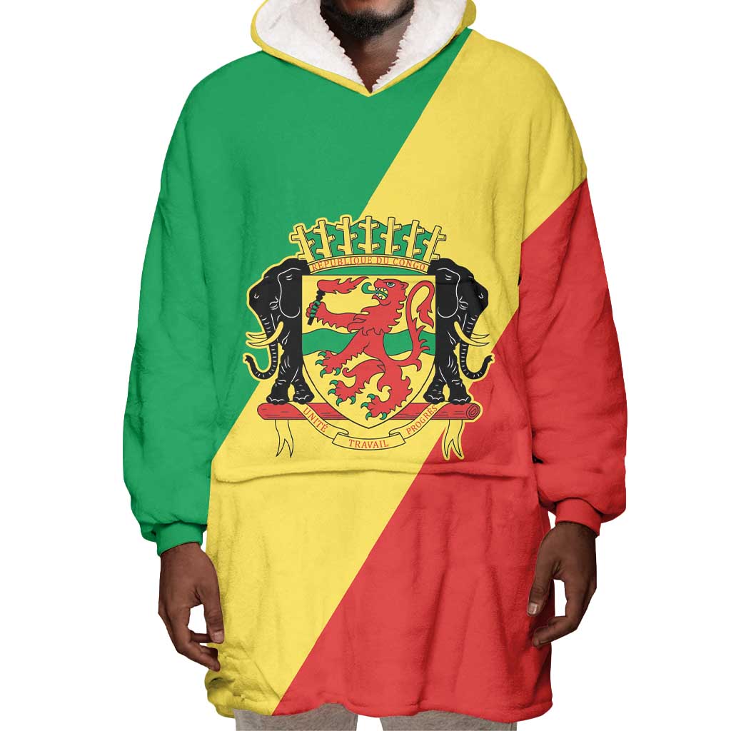 Republic of The Congo Personalized Wearable Blanket Hoodie Simple Flag Style - African Pride
