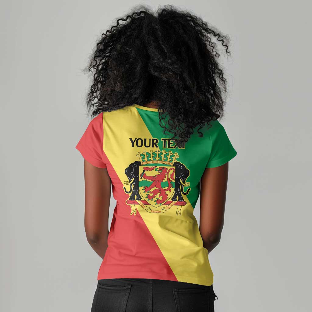 Republic of The Congo Personalized Women V-Neck T-Shirt Simple Flag Style - African Pride