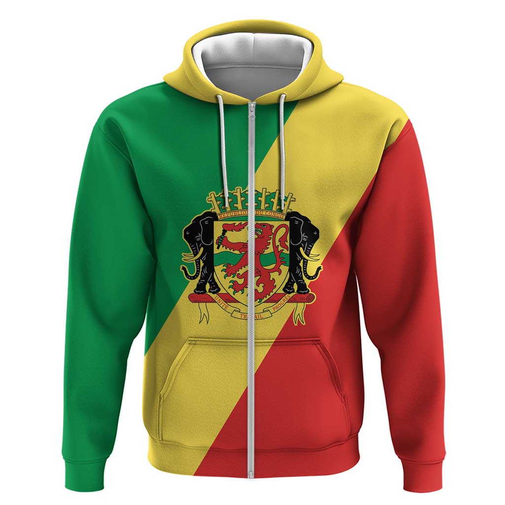 Republic of The Congo Personalized Zip Hoodie Simple Flag Style - African Pride